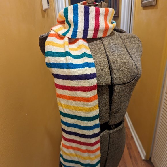 Aeropostale Winter White Rainbow Stripe Long Unisex Acrylic Scarf 67" x 7.5" - Picture 1 of 9